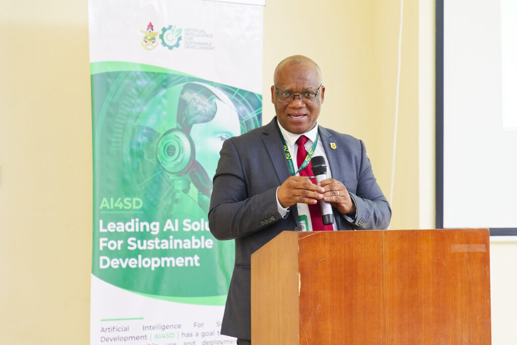 AI4SD project lead, Prof. Jerry John Kponyo, delivering his speech at the inception workshop.